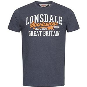 Lonsdale Dervaig T-shirt voor heren, Marl Navy/Orange/White, S, Marl Navy/Oranje/Wit