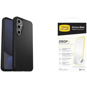 OtterBox Symmetry beschermhoes voor Samsung Galaxy S24 FE, ondersteunt 3 x meer vallen dan militaire standaard, zwart + premium glazen displaybescherming voor Galaxy S24 FE, levering zonder verpakking