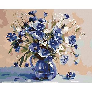Zuty 1232221 - schilderen op nummer blauw bloemen 40x50 cm met spieraam (reeds gespannen)