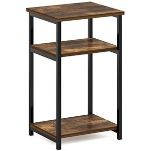Furinno Table d'appoint avec cadre en métal et étagères de rangement, bois d'ingénierie, pin ambré, 1 pièce