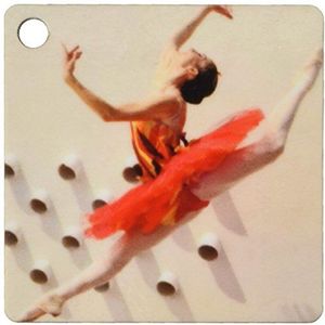 3dRose Dansende ballerina met rode jurk – sleutelhanger, 5,7 cm, 2 stuks 6 cm, variabel, Variabele.