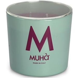 MUHA' | Geurkaars van watergroen glas, geur van leer en fruit, geur voor sfeer, formaat 270 g