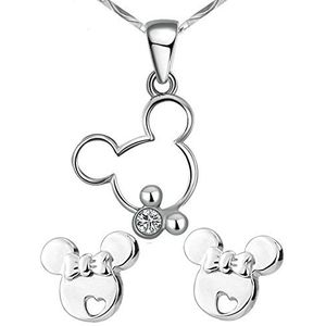findout Sterling zilveren holle Mickey Mouse schattige hanger ketting + oorbellen. voor vrouwen meisjes. (1480), sterling zilver metaal, zonder steen, Stof Lak Sterling zilver metaal, Geen edelsteen