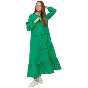 TRENDYOL Dames ronde hals jurk groen 44, Groen