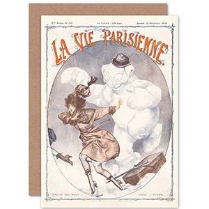 La Vie Parisenne Winter is Here Snowman Magazine Cover Sealed Greeting Card Plus envelop Blank binnen Winter Sneeuw Cover Magazine Cover