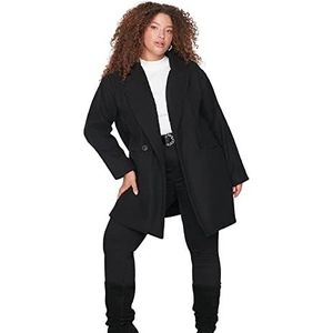 Trendyol Dames Regular dubbele rij effen geweven stof grote maten in mantel mantel, zwart, 50 dames, zwart.