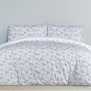 Sleepdown Omkeerbare beddengoedset met dekbedovertrek en kussenslopen, abstract geometrisch patroon, zacht en onderhoudsvriendelijk, blauw, tweepersoonsbed (200 x 200 cm), 5056557526543