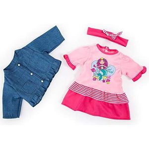 Bayer Design - Kleding 40-46 cm, accessoires voor poppen, jurk, jas en haarband, outfit, set met zeemeermin, 84682AA, roze, jeans
