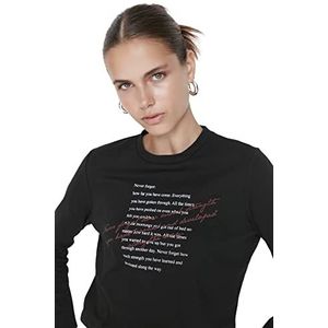 Trendyol T-shirt basique en tricot à col rond pour femme, Noir, S