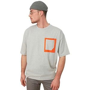 Trendyol T- Shirt Imprimé À Manches Courtes Multicolore pour Homme, Gray, S