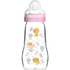 MAM Organic Garden glazen fles (260 ml) - Hittebestendige en temperatuurbestendige fles - Medium debiet 2 speen voor baby's vanaf 2 maanden - Kleur: Snoep