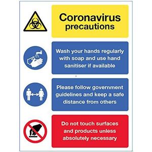 Coronavirus Precautions vinyl sticker ""Wash Hands maintain a safe distance, avoid touch surfaces"", 250 x 300 mm