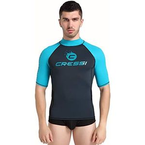 Cressi Hydro Rash Guard shirt met korte mouwen voor heren, van elastisch speciaal weefsel, uv-bescherming (UPF) 50+, zwart/azuurblauw