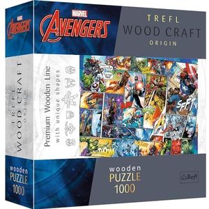 Trefl - Houten puzzel: Marvel Comic Universe - 1.000 stukjes, hout craft, houten ambachten, 100 superheldenfiguren en attributen, voor volwassenen en kinderen ouder dan 12 jaar