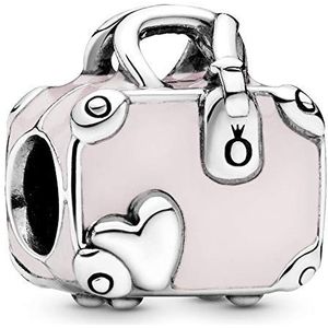 Pandora Charm Zilveren koffer met roze email, Emaille, Geen edelsteen