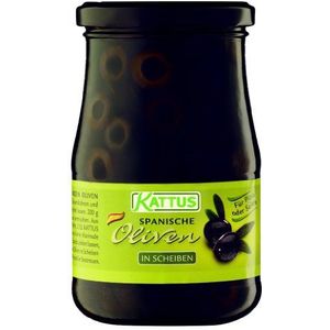 Kattus Zwarte Spaanse olijven in schijven, 345 g