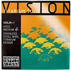 Thomastik Snaren Violine Vision Titanium Solo synthetische kern titanium bal om te verwijderen; Mi staal blank chroom 4/4; medium