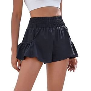 BMJL Hardloopshorts met hoge taille voor dames, sneldrogend, met zakken, zwart, 48, M, Zwart 48, M