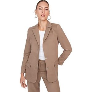 Trendyol Damesblazer, effen, met reverskraag, 1 stuk, Khaki (stad)