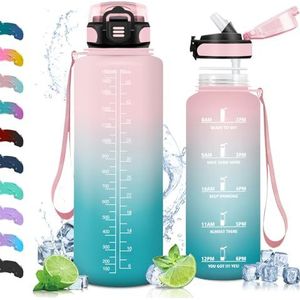 Vikaster Sportfles met rietje, 1500 ml, BPA-vrij, lekvrij, voor camping, yoga, gym, outdoor