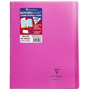 Clairefontaine 981408C Notitieboek, Koverbook, roze, 24 x 32 cm, 96 pagina's, grote ruitjes, wit papier, 90 g, envelop van polypropyleen