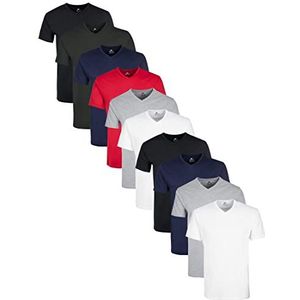Lower East Set van 10 T-shirts voor heren, wit, lichtgrijs, rood, donkerblauw, donkergroen, zwart, L, wit/lichtgrijs/rood/donkerblauw/donkergroen/zwart