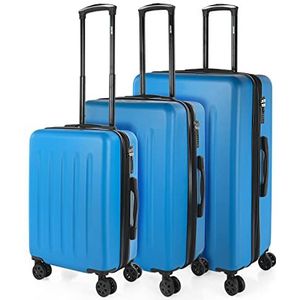 SKPAT - 4 wielen ABS koffers - Reis koffer set 3 stuks - grote koffer, middelgrote koffer in cabinekoffer - stevige en lichte reiskoffer set met hangslot 175100, Elektrisch blauw, Elegant