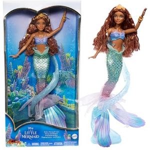 Disney Ariel, de Kleine Zeemeermin, Deluxe-set HNF42, met geïriseerde zeemeerminstaart, kralen voor het haar, gouden kroon en standaard, om te verzamelen, speelgoed voor kinderen vanaf 2 jaar