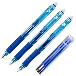 Raylu Paper® - Set met 3 uittrekbare uitwisbare pennen en 3 navullingen met hybride gelinkt, blauwe kleur en lijndikte 0,7 mm (3 pennen + 3 reserveonderdelen)