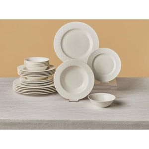Karaca Koepel tafelservies voor 6 personen, 24-delig modern keukenservies van Engels porselein, vaatwasmachinebestendig, witte borden en kommenset, duurzaam
