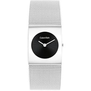 Calvin Klein CK Pulse Collection analoog kwartshorloge voor dames met zilverkleurige roestvrijstalen mesh band - 25100061, zwart, Zwart