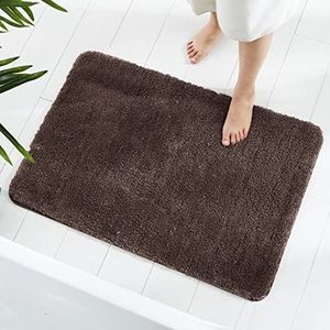 Badmat 60 x 90 cm, van microvezel, wollig, absorberend, antislip, geschikt voor de badkuip, douche en badkamer (donkerbruin)
