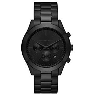 Michael Kors Runway Herenhorloge, chronograaf uurwerk met roestvrijstalen of leren band, Jet zwart., Jurk