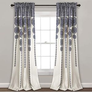 Lush Decor Strepen medaillons gordijnen boho mandala damast gordijnen stof print gordijnen voor woonkamer eetkamer slaapkamer 241 x 132 cm marineblauw
