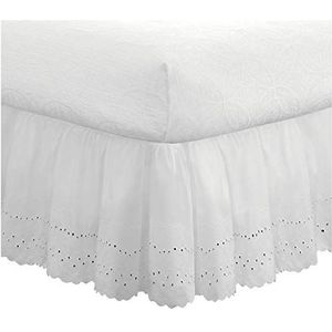 Fresh Ideas Bedding Klassieke bedrok met oogjes en ruches, 35,6 cm lang, geplooid, tweepersoonsbed, wit