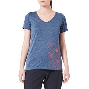 CMP Light Melange T-shirt met bloemenprint, blauw gemêleerd-koraal, maat 36, Blue Mel.-koraal