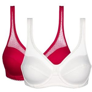 DIM Set beugels Generous Biologisch Katoen X2 Bra Dames (2 stuks), kersenrood/wit, 105B