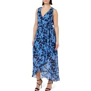 Gina Bacconi Robe longue imprimée sans manches avec décolleté en surplis pour femme, Bleu marine/multicolore, 42