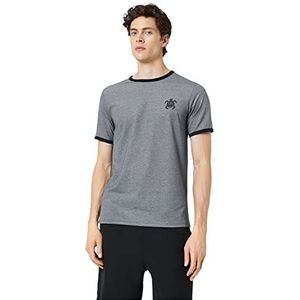 Koton T-shirt à manches courtes pour homme Tortue brodée Col rond Coupe ajustée, Noir (999)., L