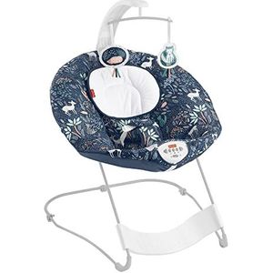 Fisher-Price Ligstoel bosblauw met pedaal voor het schommelen en kalmeren van baby's, geluiden, muziek en afneembare speelboog, tot 9 kg, HBF25