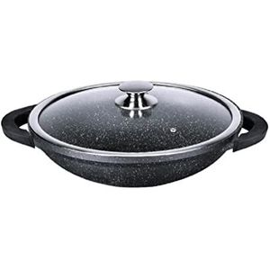 Kamberg - Wok 36 cm - Gegoten aluminium - Steenachtige coating - Glazen deksel - Geschikt voor alle warmtebronnen inclusief inductie - PFOA-vrij