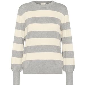 KAFFE Kaffe Damestrui met ronde hals, gestreept, lange mouwen, casual, pasvorm, heup-lengte, damestrui, Grey Melange/Turtledove Stripe