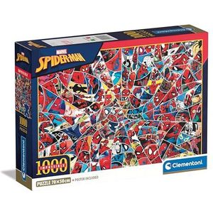 Clementoni - Spiderman Impossible Spiderman-1000 Pièces, Affiche Inclus, Marvel, Superhéros, Puzzle Difficile, Fun pour Adultes, Made in Italy, 39916, Multicolore