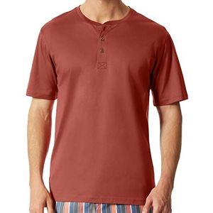 Schiesser Heren T-shirt knoopsluiting pyjama top, Donker rood