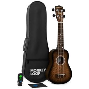 Monkey Loop Jungle Pack Brown - sopraantype ukelele - Aquila snaren - Ukulele-hoes voor ukelele, stemapparaat, plectrum en reinigingsdoek - lindehout - bruin