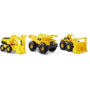 Caterpillar Set van 3 bouwplaatsvoertuigen, kipper, voorlader en graafmachine, 18 cm, geel