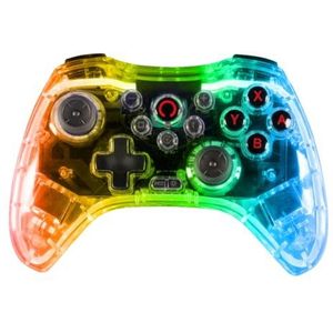 Konix Manette sans fil Crystal Nintendo Switch, PC et PS4 - Autonomie 10 h - Bluetooth 5.0 EDR - Fonction vibration - Éclairage LED RVB