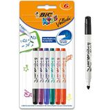 Bic Kids Mini Velleda droog uitwisbare markers met fijne ronde punt, diverse kleuren, blisterverpakking van 6