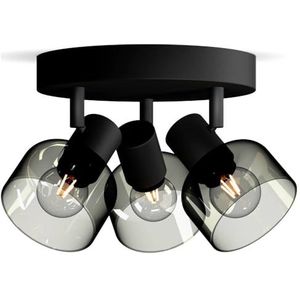 Philips Sleet Spot - Plafondspot met drie lichtpunten - Zwart - Met gerookt glas - Kleine fitting E14 - Ronde basisplaat