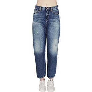 Armani Exchange Duurzaam, kleine vriend, kleine scheuren, nieuwe logo-patch jeans voor dames, Indigo